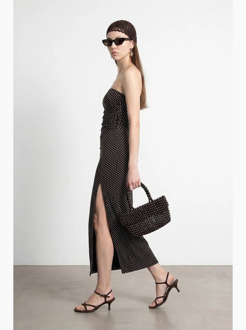 Robe midi moulante sans bretelles à pois dilvin Marron foncé - Kiabi