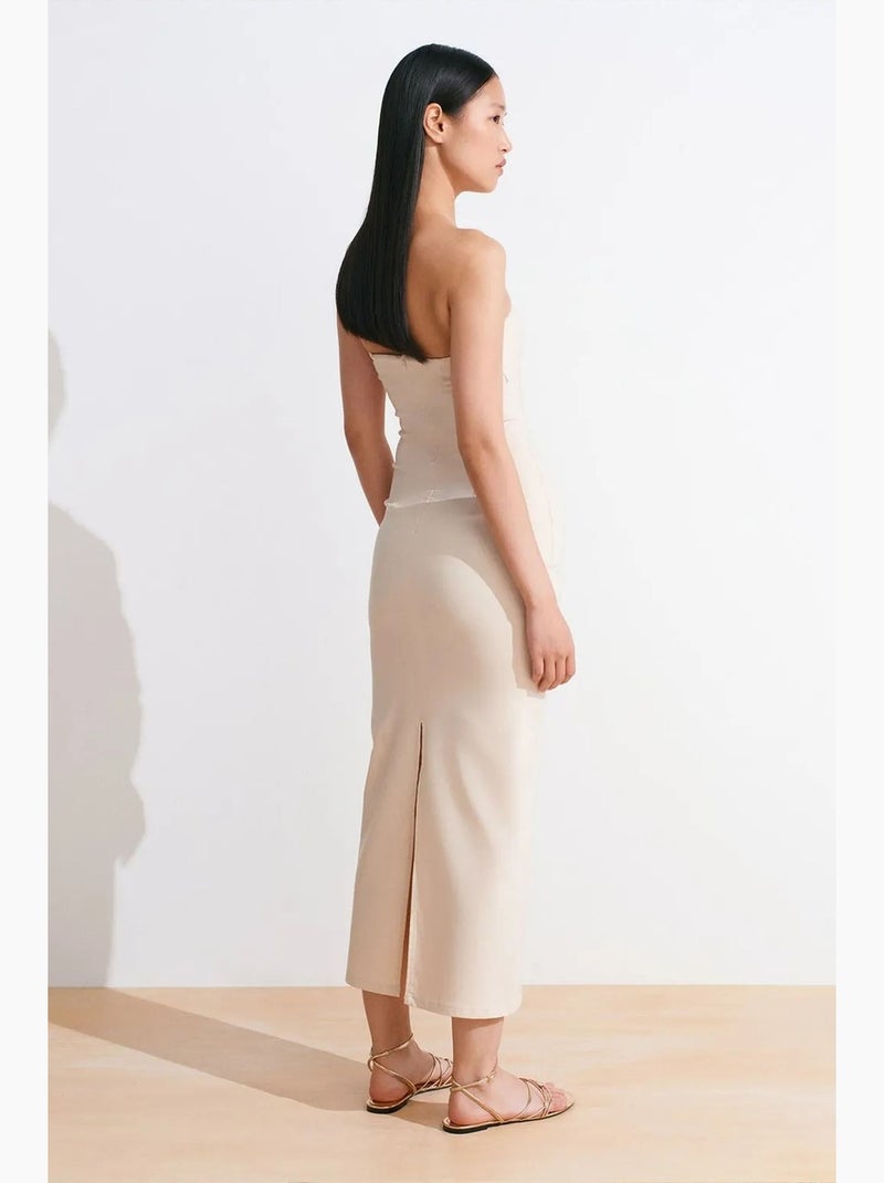Robe midi moulante sans bretelles, avec fente dilvin Beige argile - Kiabi