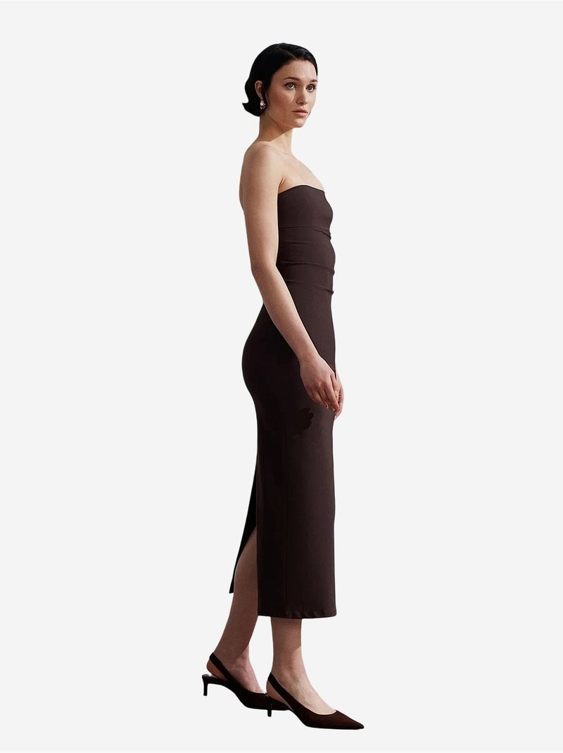 Robe midi moulante sans bretelles, avec fente dilvin Marron chocolat - Kiabi