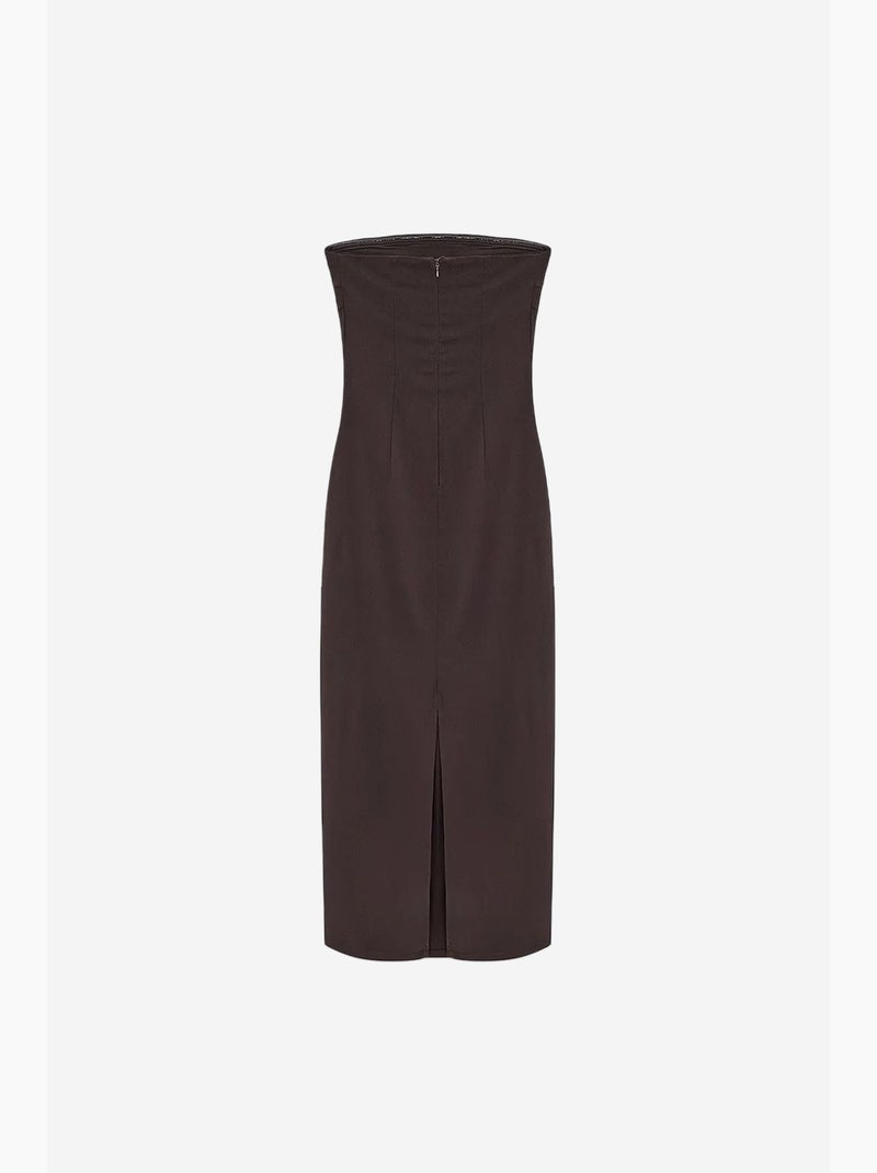 Robe midi moulante sans bretelles, avec fente dilvin Marron chocolat - Kiabi
