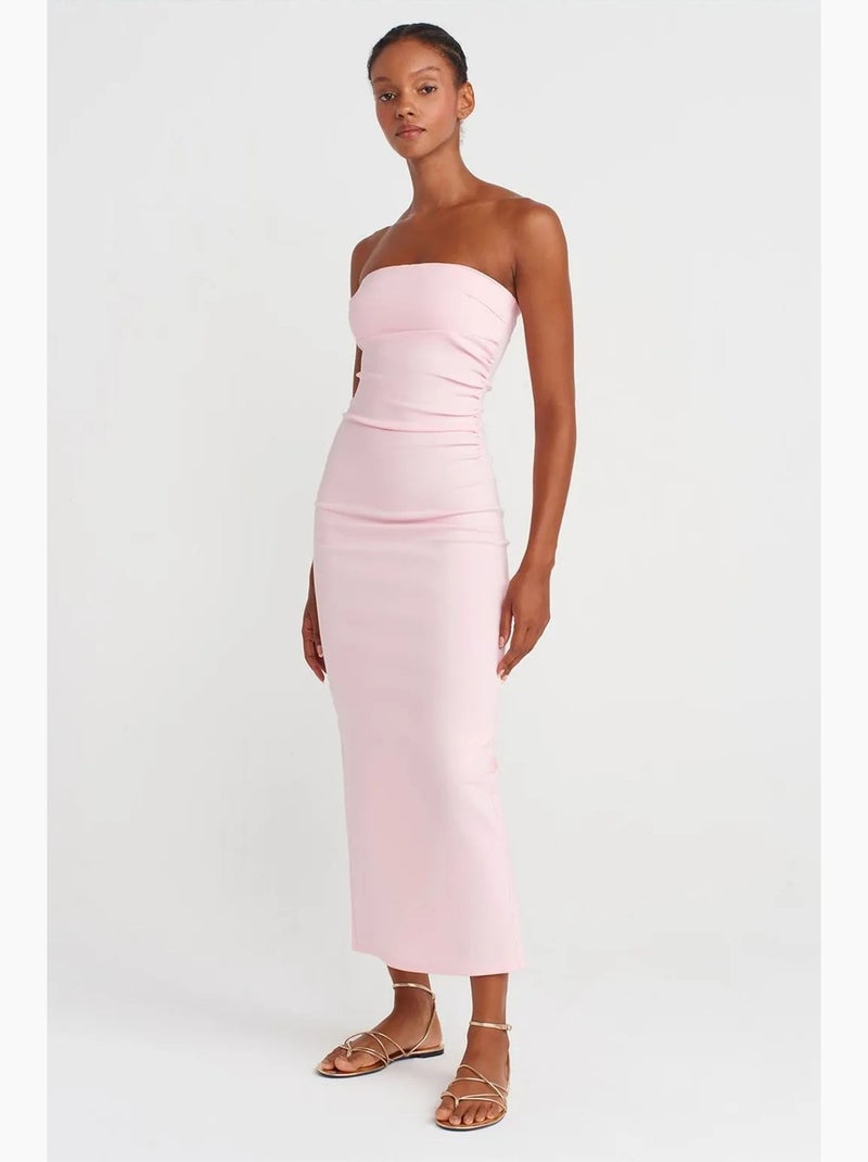 Robe midi moulante sans bretelles, avec fente dilvin Rose dragée - Kiabi