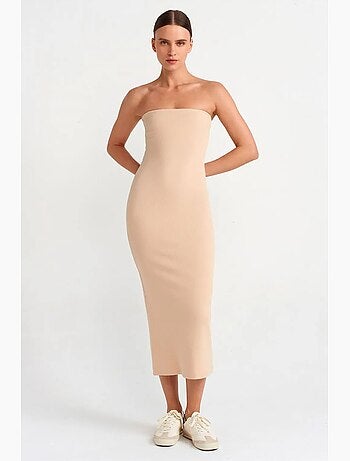Robe midi moulante sans bretelles dilvin