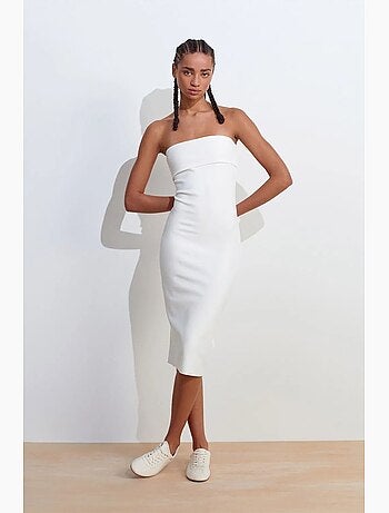 Robe midi moulante sans bretelles dilvin