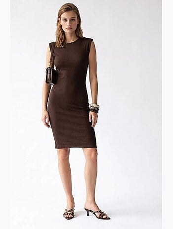 Robe midi moulante sans manches à côtes mixray