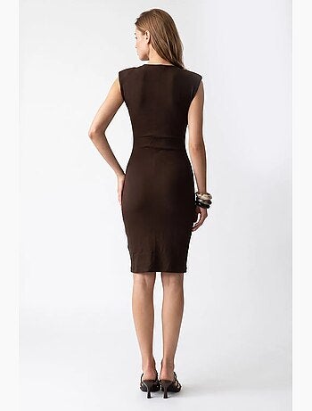 Robe midi moulante sans manches à côtes mixray