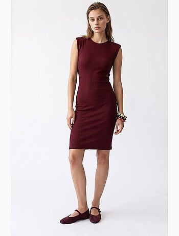 Robe midi moulante sans manches à côtes mixray