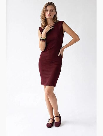 Robe midi moulante sans manches à côtes mixray