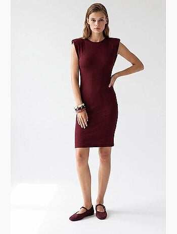Robe midi moulante sans manches à côtes mixray