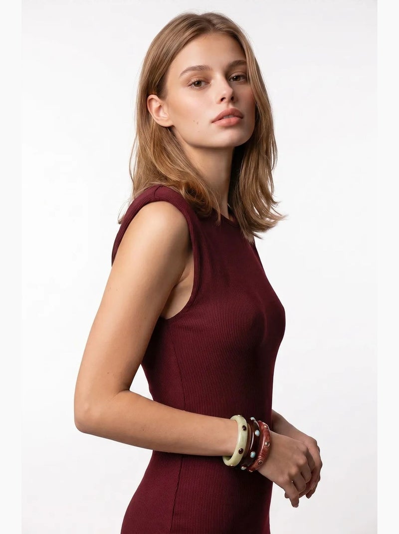 Robe midi moulante sans manches à côtes mixray Rouge bordeaux - Kiabi