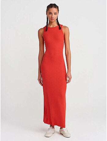 Robe midi moulante sans manches à fente dilvin