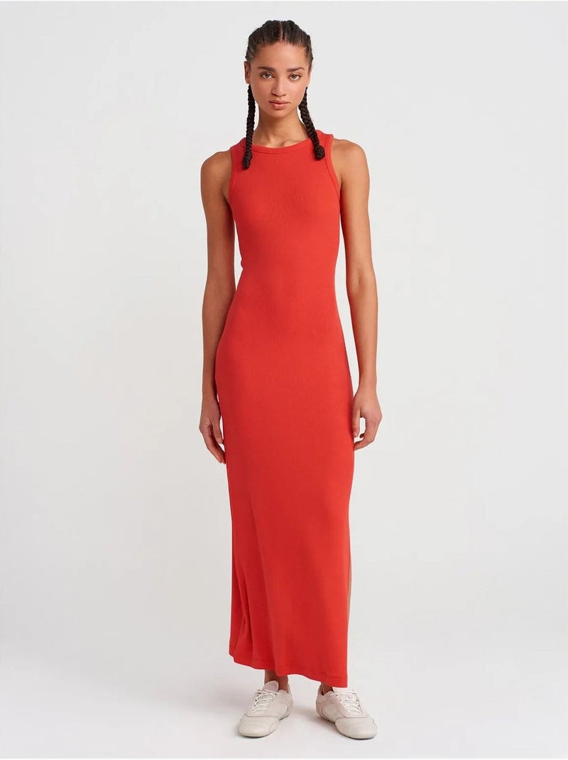 Robe midi moulante sans manches à fente dilvin Rouge - Kiabi