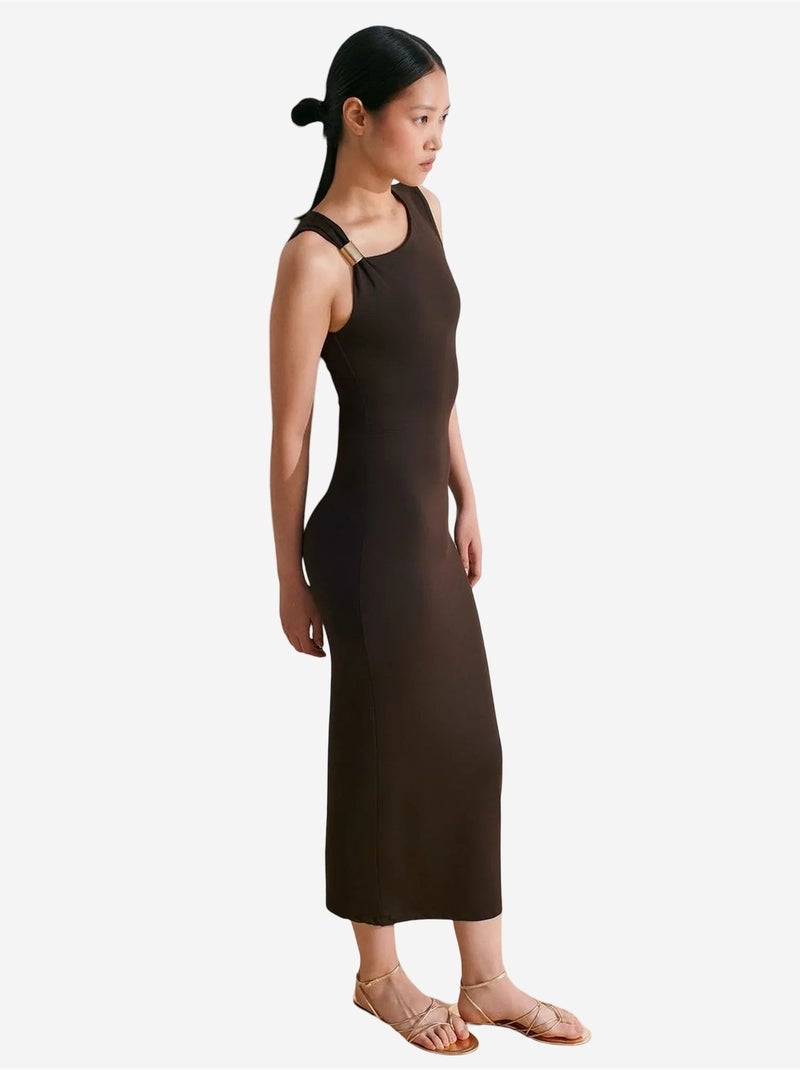 Robe midi moulante sans manches avec détail accessoire dilvin Marron chocolat - Kiabi