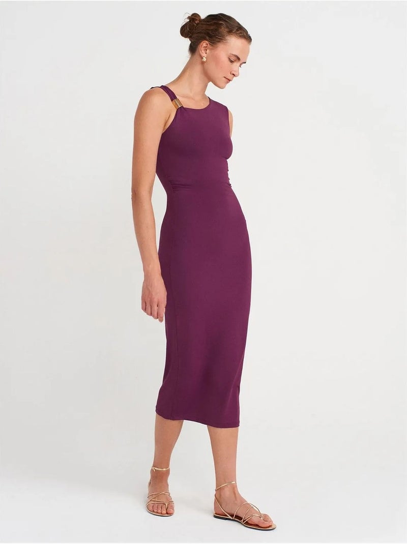 Robe midi moulante sans manches avec détail accessoire dilvin Violet - Kiabi