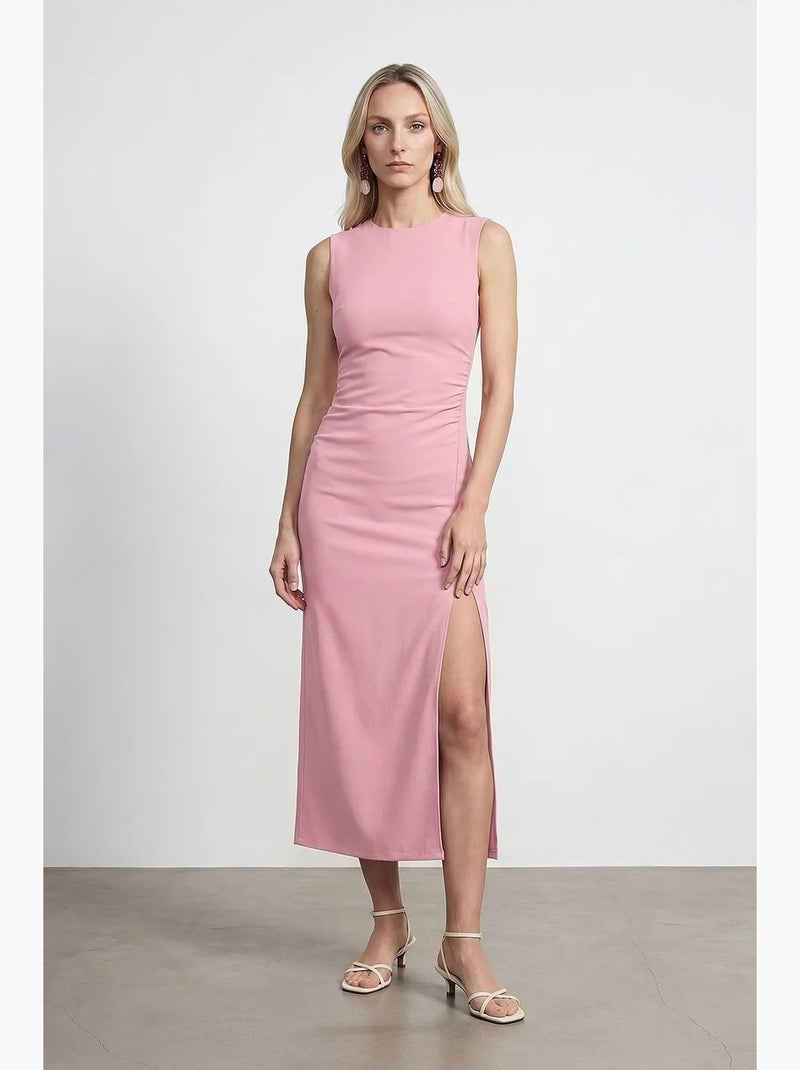 Robe midi moulante sans manches avec fente dilvin Rose dragée - Kiabi