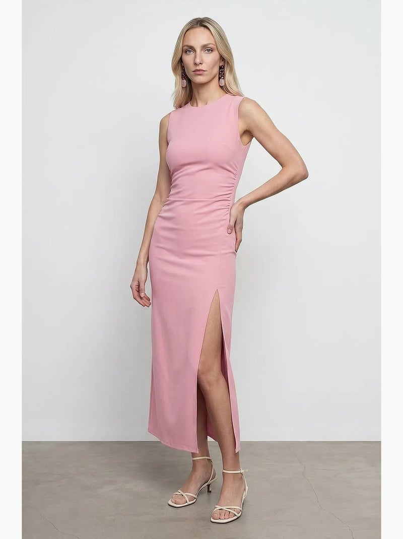 Robe midi moulante sans manches avec fente dilvin Rose dragée - Kiabi