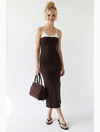 Robe midi moulante sans manches avec fente mixray
