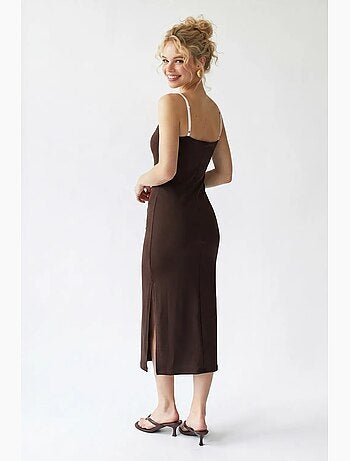 Robe midi moulante sans manches avec fente mixray