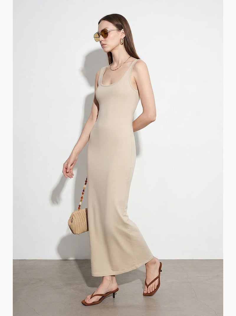 Robe midi moulante sans manches dilvin Beige argile - Kiabi