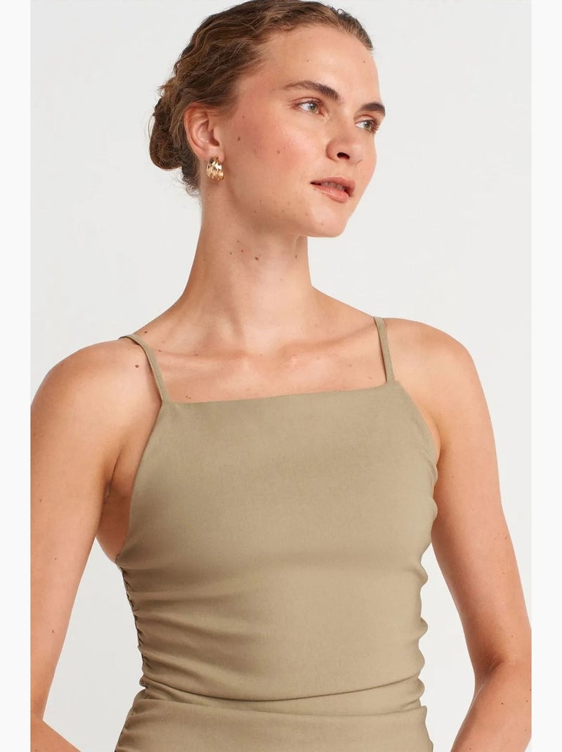 Robe midi moulante sans manches dilvin Kaki - Kiabi