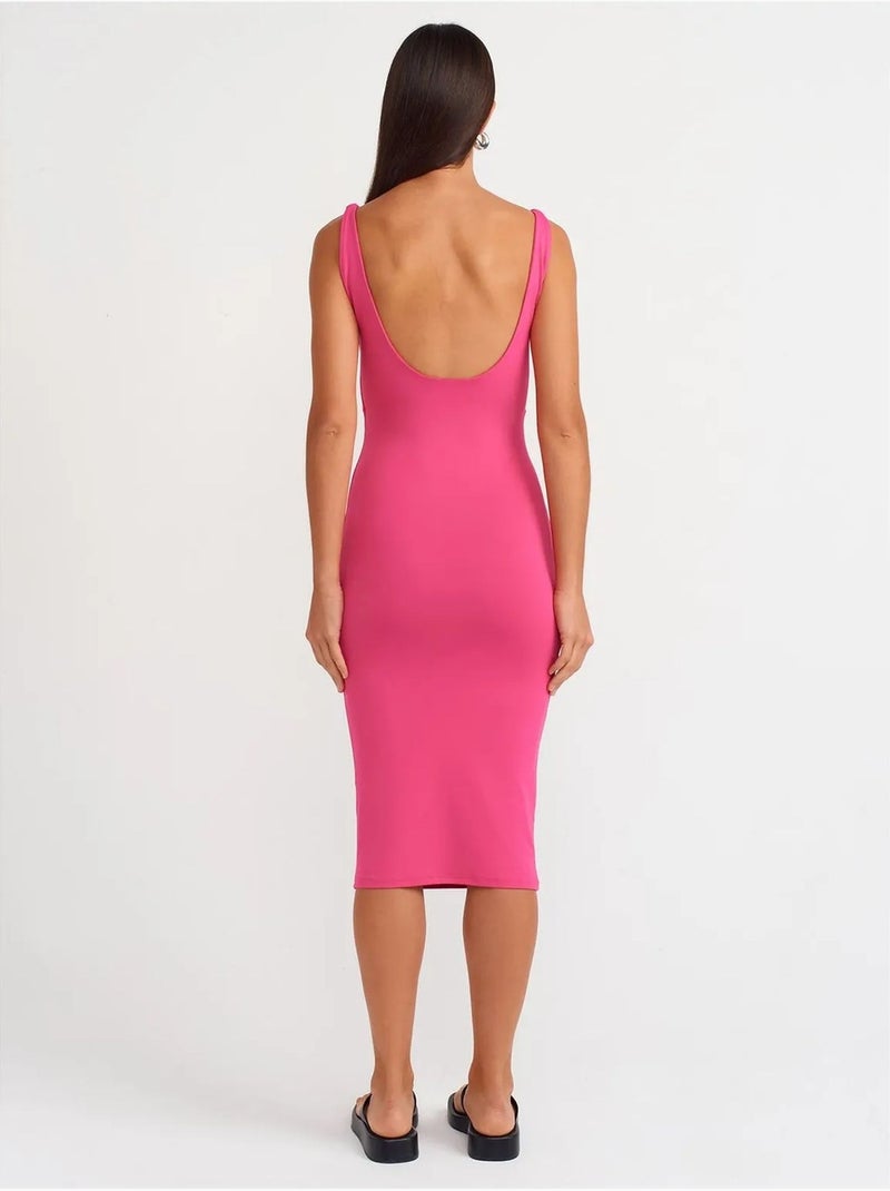 Robe midi moulante sans manches dilvin Rose fluo/Solinotes - Kiabi