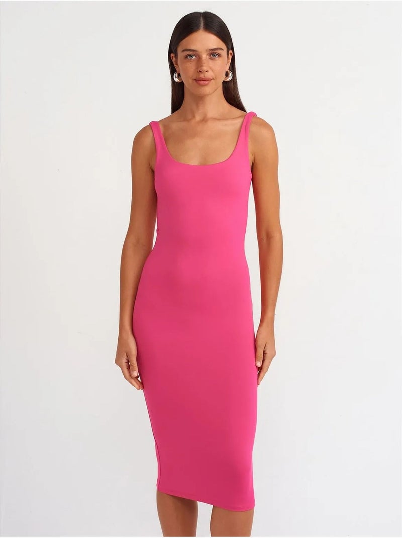 Robe midi moulante sans manches dilvin Rose fluo/Solinotes - Kiabi