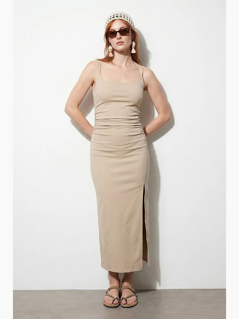 Robe midi moulante sans manches pour femme dilvin Beige argile - Kiabi
