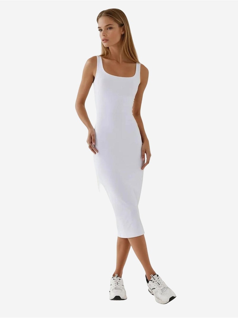 Robe midi moulante texturée Blanc - Kiabi