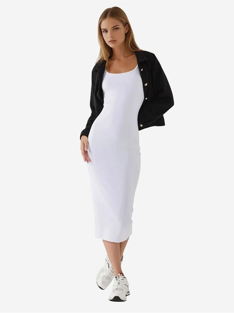 Robe midi moulante texturée Blanc - Kiabi