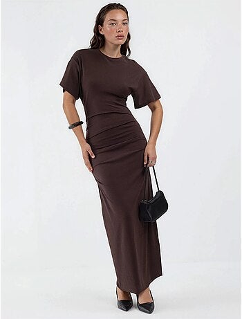 Robe midi moulante unie à col rond busem