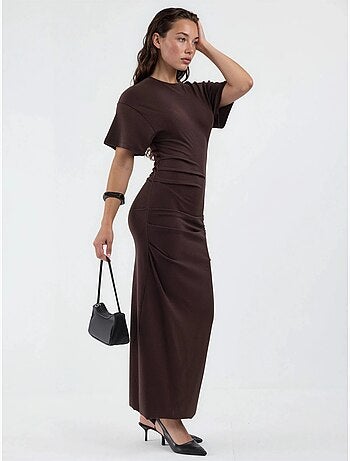 Robe midi moulante unie à col rond busem