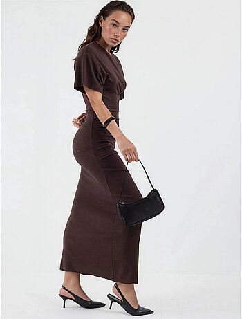Robe midi moulante unie à col rond busem