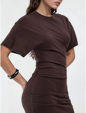 Robe midi moulante unie à col rond busem