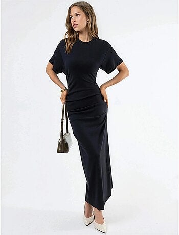 Robe midi moulante unie à col rond busem