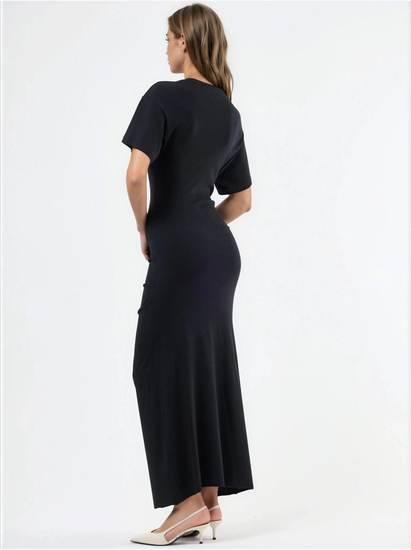 Robe midi moulante unie à col rond busem Noir - Kiabi
