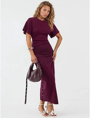 Robe midi moulante unie à col rond busem
