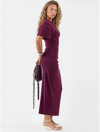 Robe midi moulante unie à col rond busem