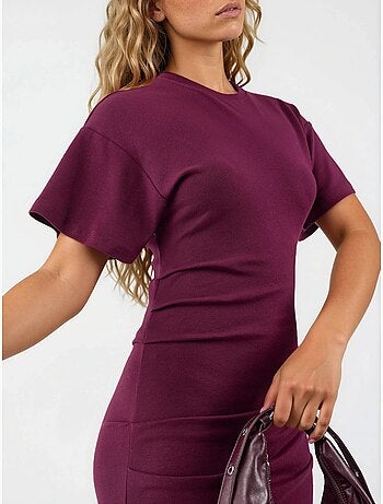 Robe midi moulante unie à col rond busem