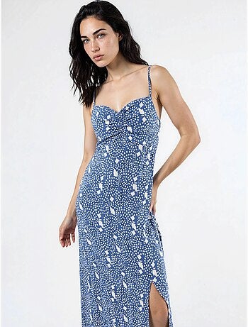 Robe midi nuisette fleurie à col cœur busem