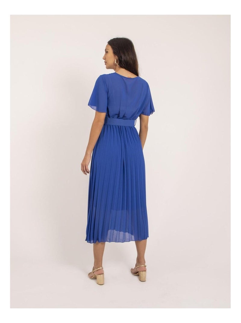 Robe midi plissée et ceinture ISALA Bleu roi - Kiabi