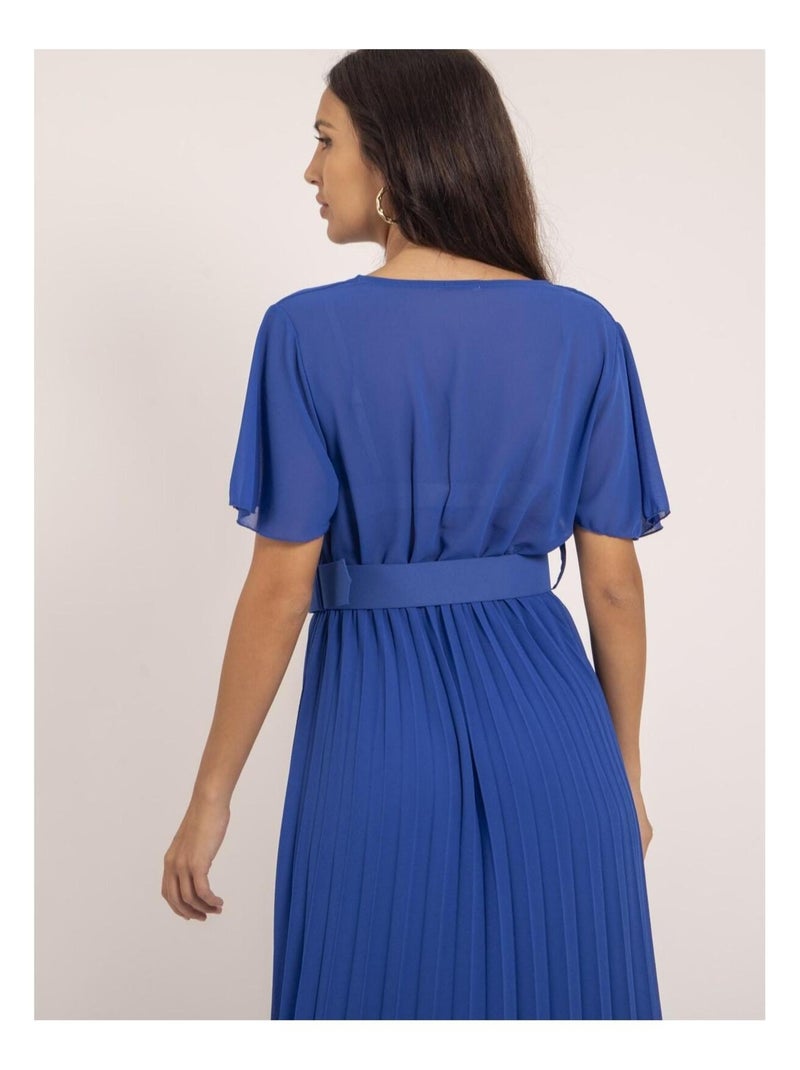 Robe midi plissée et ceinture ISALA Bleu roi - Kiabi