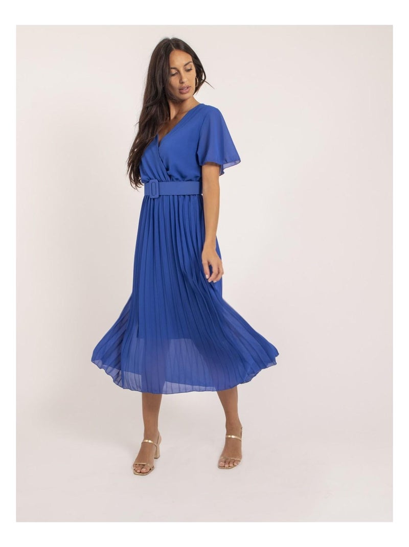 Robe midi plissée et ceinture ISALA Bleu roi - Kiabi