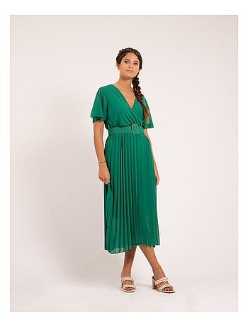 Robe midi plissée et ceinture ISALA
