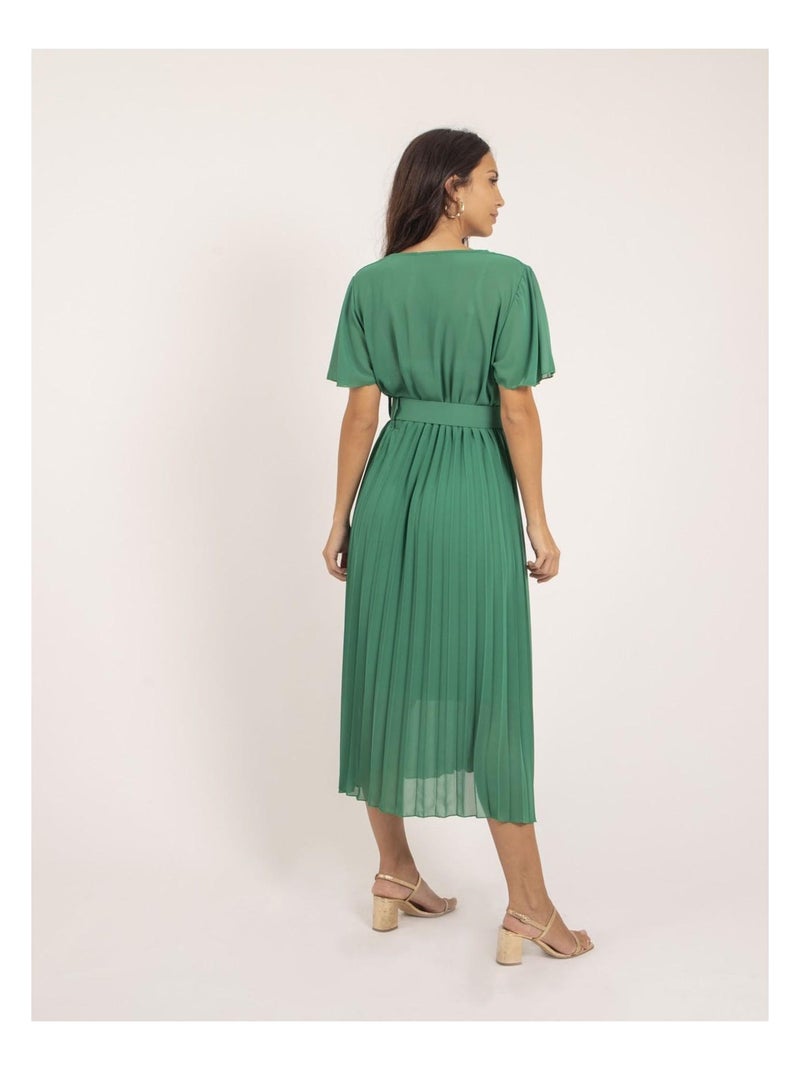Robe midi plissée et ceinture isala Vert - Kiabi