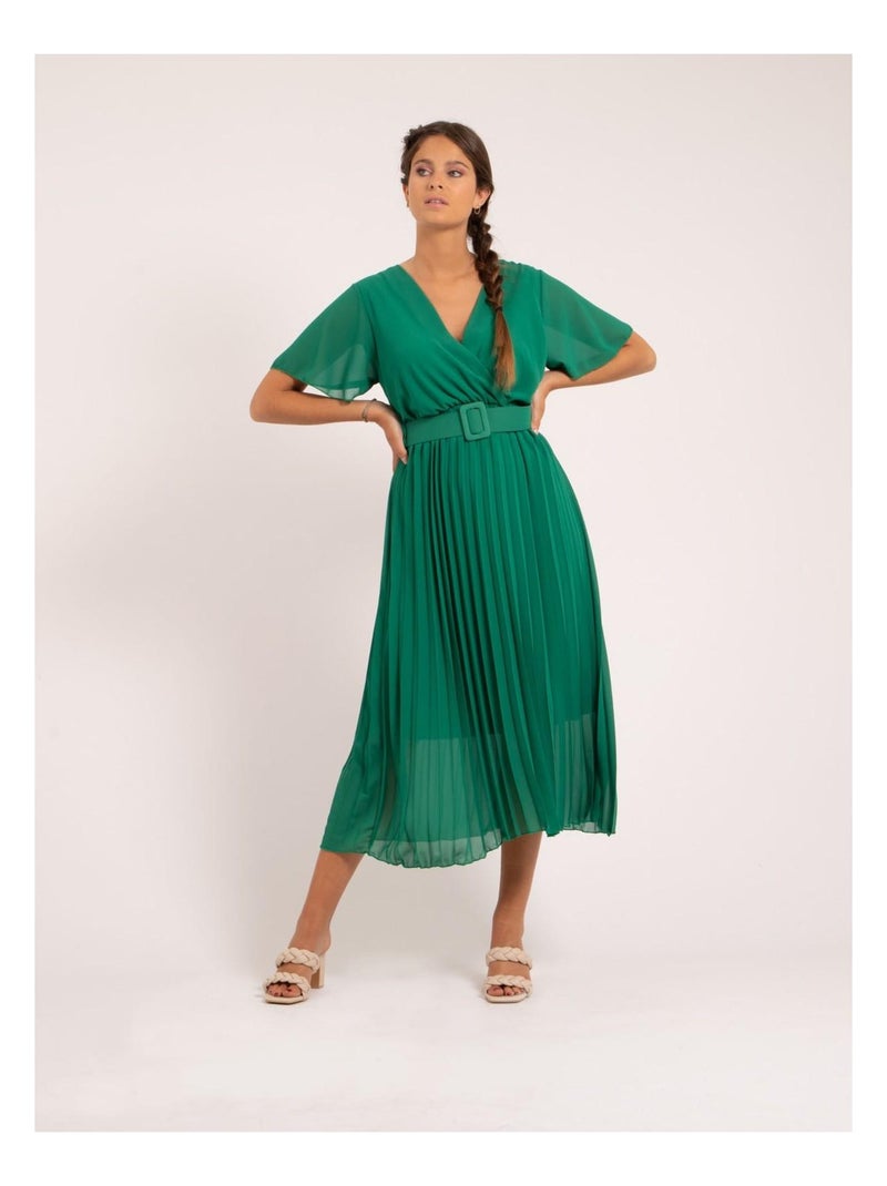 Robe midi plissée et ceinture isala Vert - Kiabi