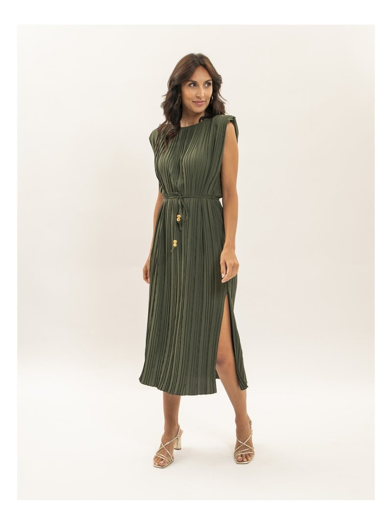 Robe midi plissée IROVE Kaki - Kiabi