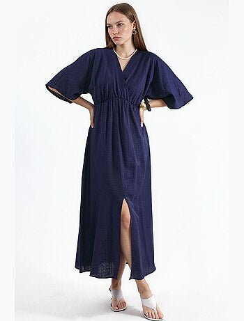 Robe midi portefeuille à col v et manches trois-quarts busem
