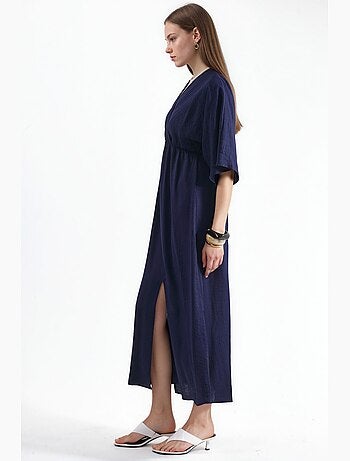 Robe midi portefeuille à col v et manches trois-quarts busem