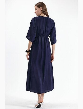 Robe midi portefeuille à col v et manches trois-quarts busem