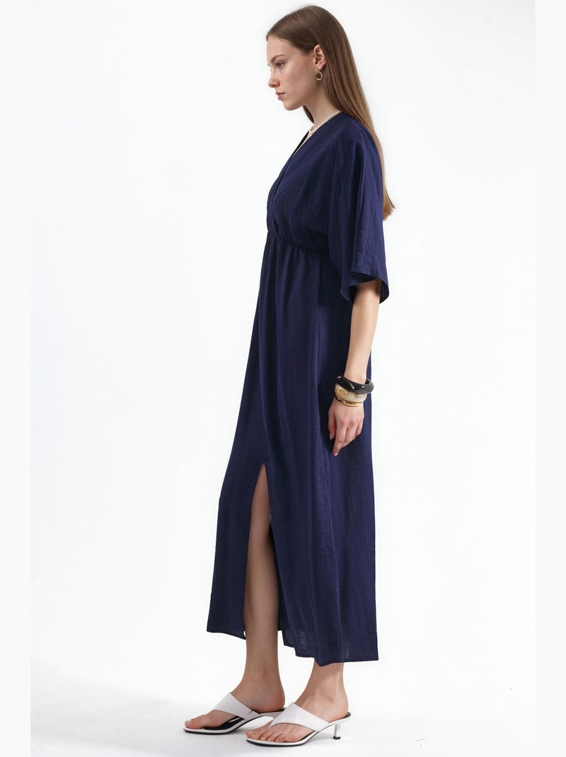 Robe midi portefeuille à col v et manches trois-quarts busem Bleu marine - Kiabi