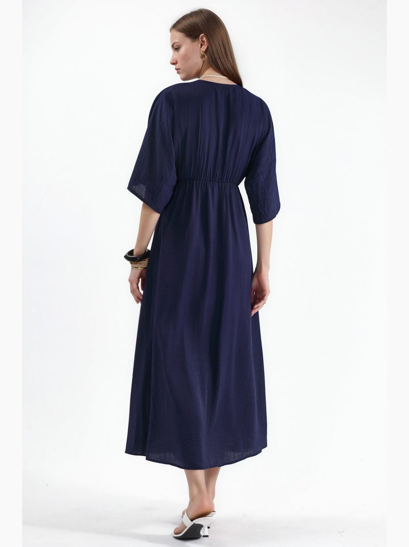 Robe midi portefeuille à col v et manches trois-quarts busem Bleu marine - Kiabi